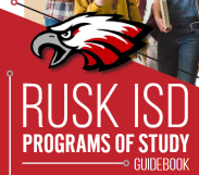 Rusk ISD Programs of Study Guidebook with red, gray, and white eaglehead outlined in black