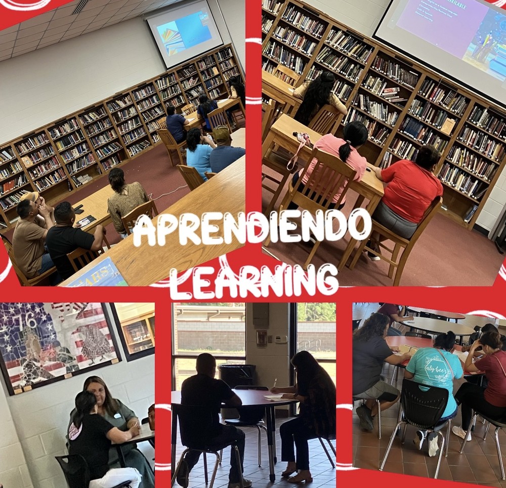 Aprendiendo Learning Parents and Families in a library learning English