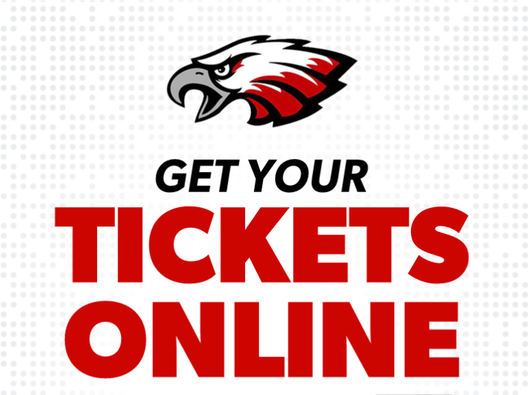 Get your tickets online red, white, black, and gray eagle head